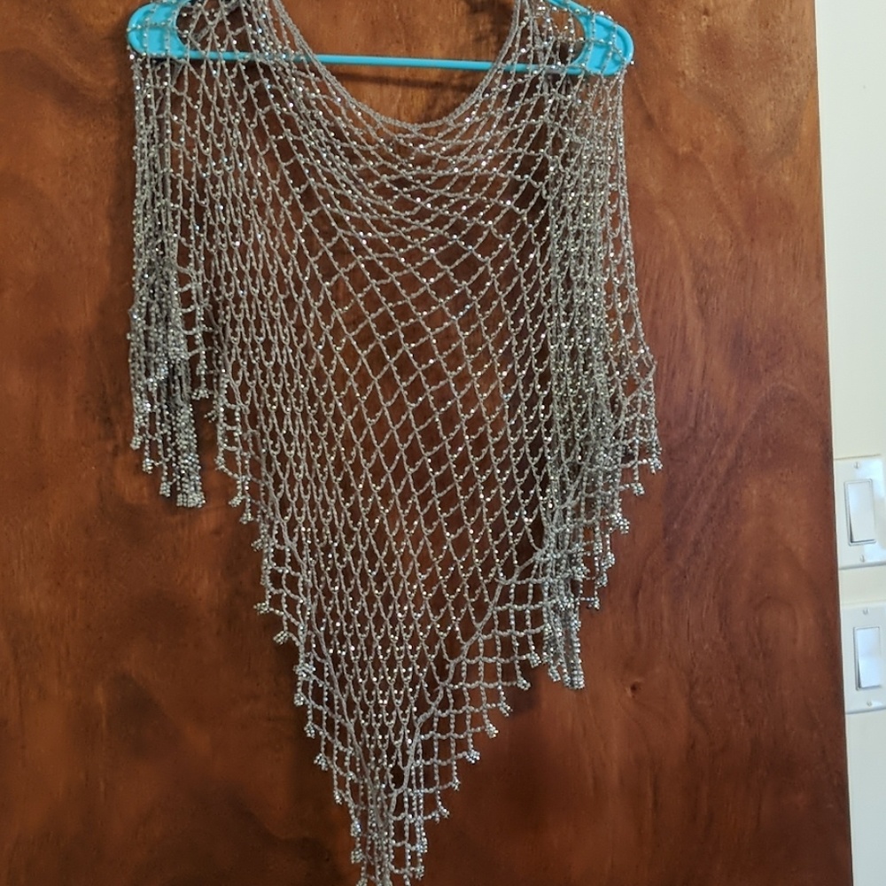 Silver beaded knit scarf/shawl